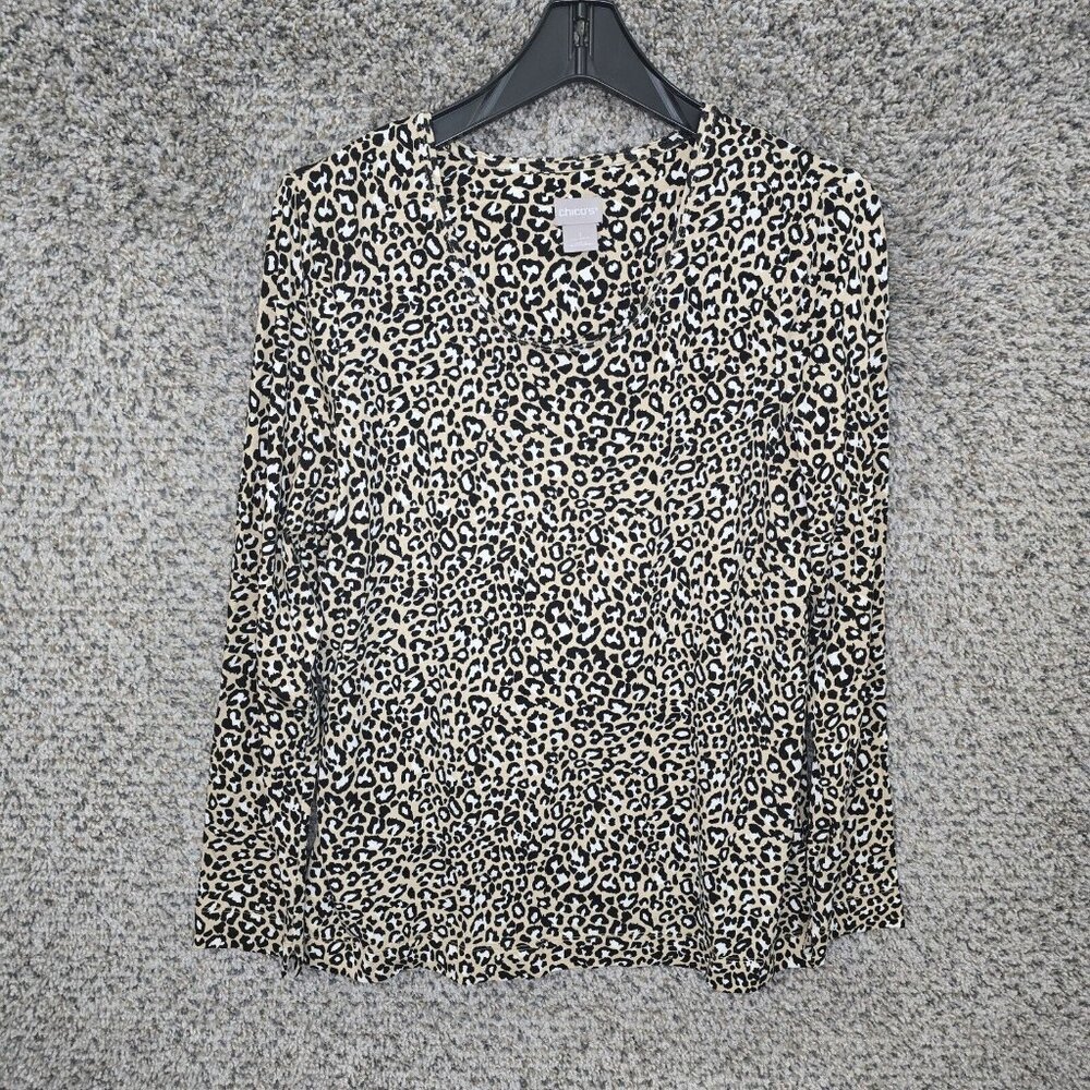 Chicos Top Womens 1 US Medium Beige‎ Animal Print Scoop Neck Stretch Casual
